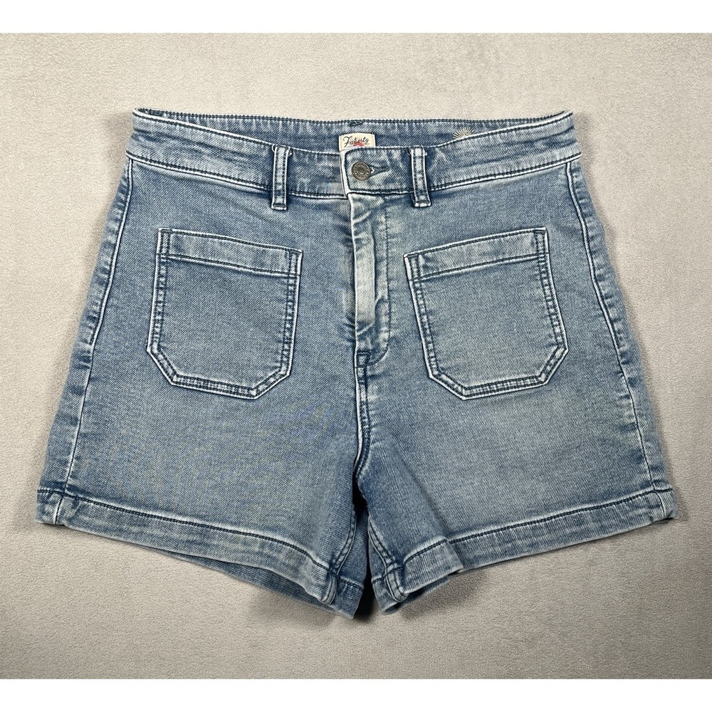 Faherty Womens Stretch Denim Utility Patch Pocket Shorts Size 28 Blue 4" Inseam